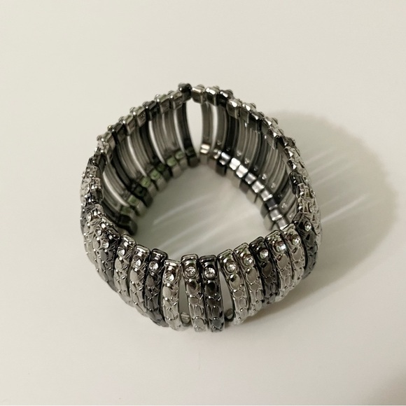 Gunmetal and Silver Tone Stretch Cuff Bracelet - Picture 5 of 14